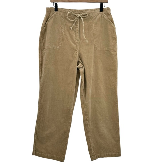 Corduroy Pants Cropped Length Pull On Drawstring Waist Camel Brown Stretchy | PL - Picture 1 of 8